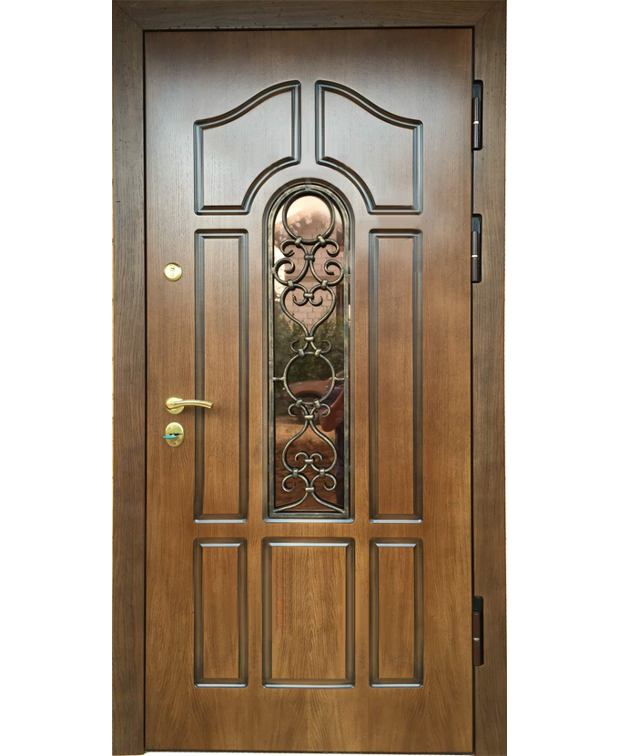 Дверь металлическая входная для загородного дома МДФ с ковкой/стеклом 3163