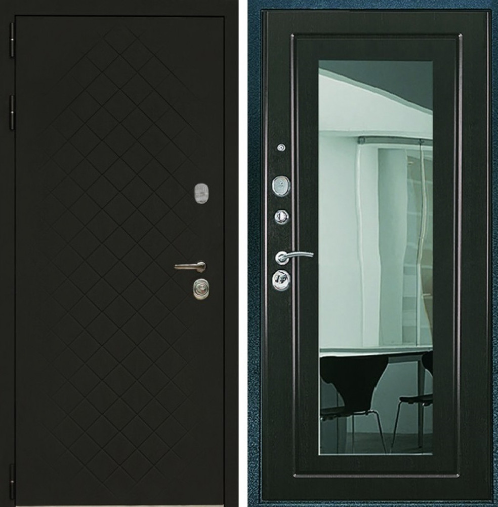Стальная входная взломостойкая дверь МДФ со стеклом/зеркалом 3142