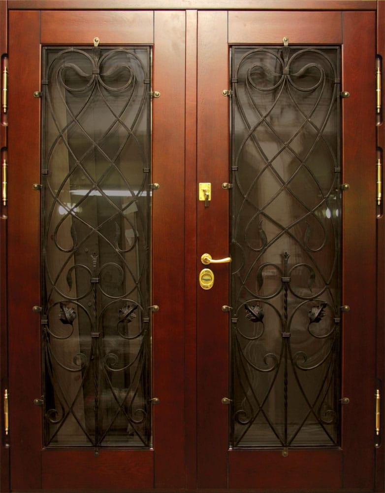 Железная входная тамбурная дверь МДФ с ковкой 503