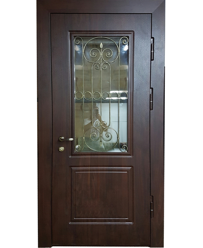 Дверь железная уличная МДФ с ковкой/стеклом 3134