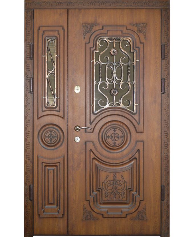 Дверь стальная в дом МДФ с ковкой/стеклом 3169