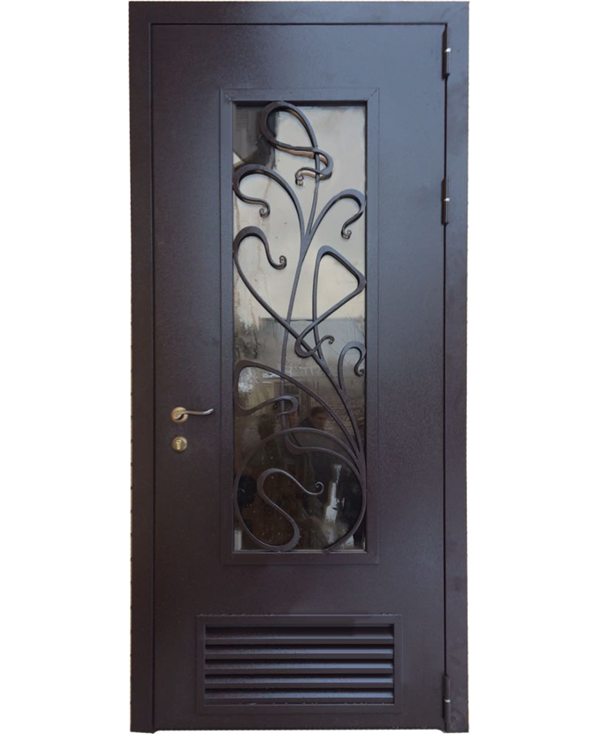 Дверь железная уличная Порошок с ковкой/стеклом 1132