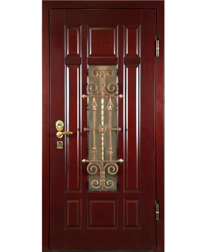 Железная входная дверь трехконтурная МДФ с ковкой/стеклом 3107
