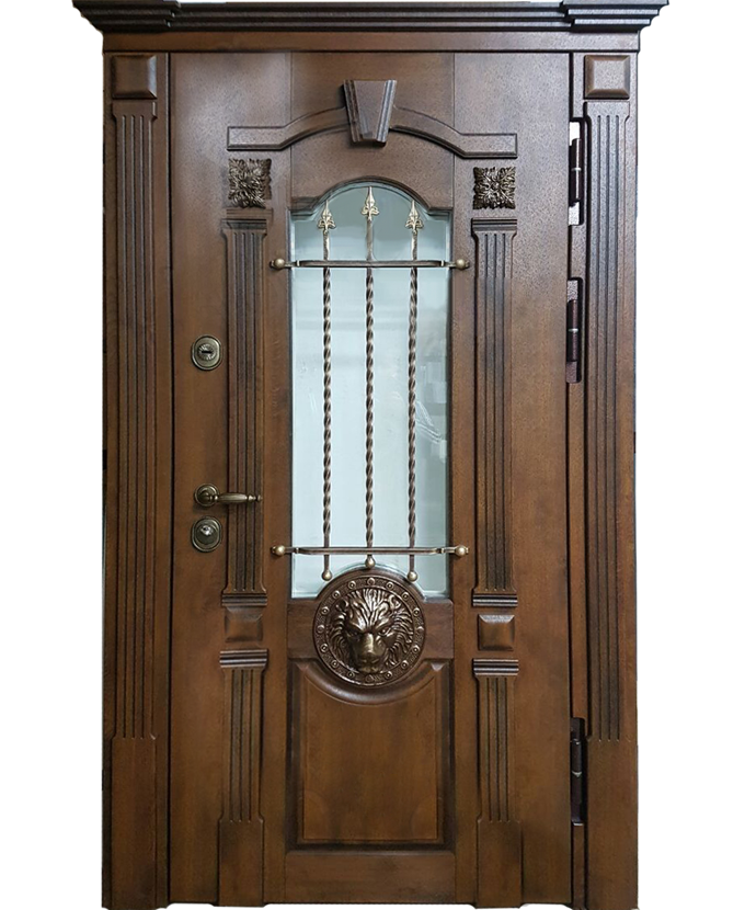Железная дверь трехконтурная МДФ с ковкой/стеклом 3100