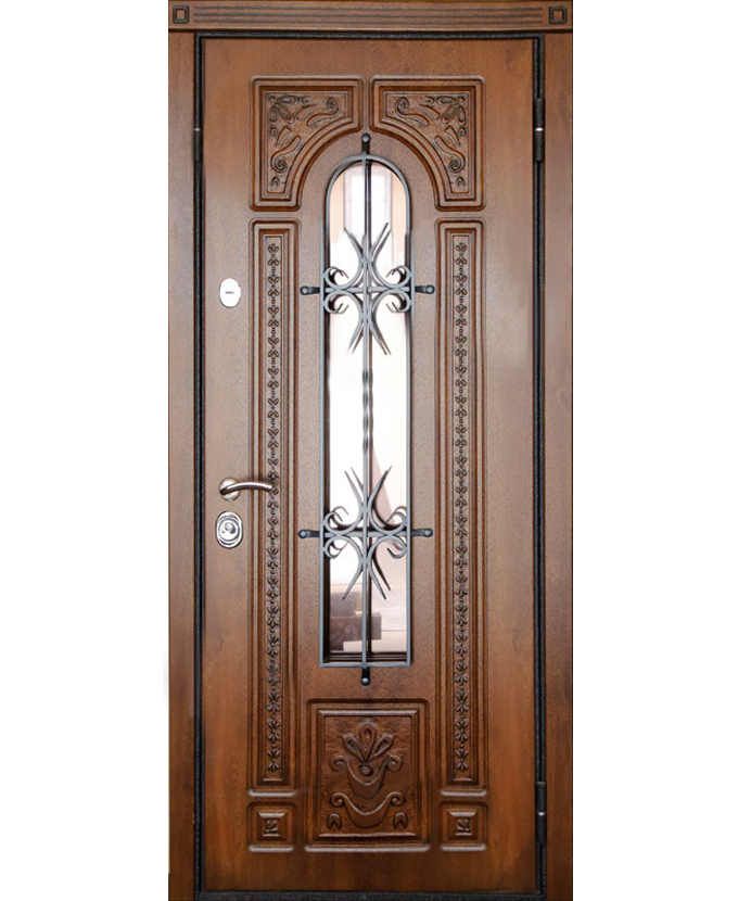 Дверь стальная входная трехконтурная МДФ с ковкой/стеклом 3105