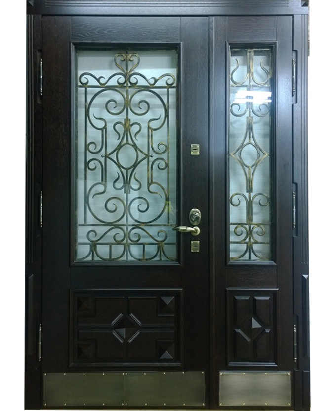 Дверь стальная входная уличная МДФ с ковкой/стеклом 3128