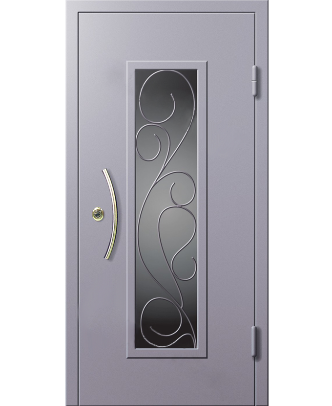 Металлическая подъездная дверь Порошок с ковкой/стеклом 1113