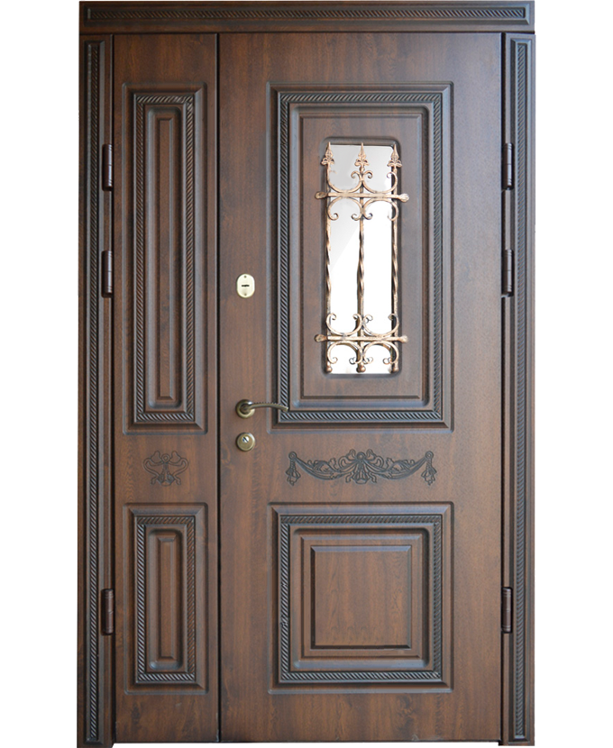  Металлическая уличная дверь МДФ с ковкой/стеклом 3083