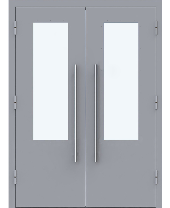 Дверь металлическая подъездная входная Порошок со стеклом 1129