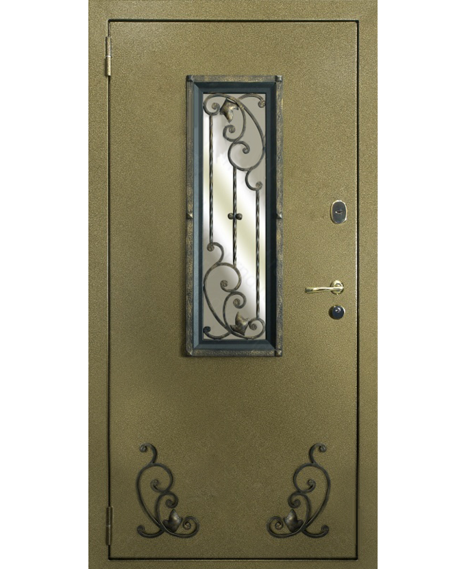 Металлическая входная уличная дверь Порошок с ковкой/стеклом 1131