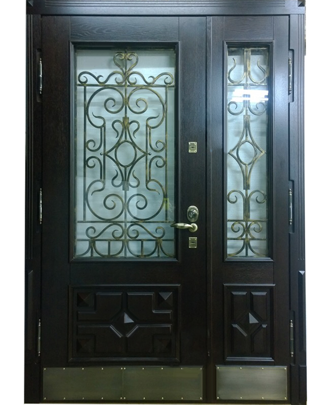 Входная подъездная дверь МДФ с ковкой/стеклом 1130