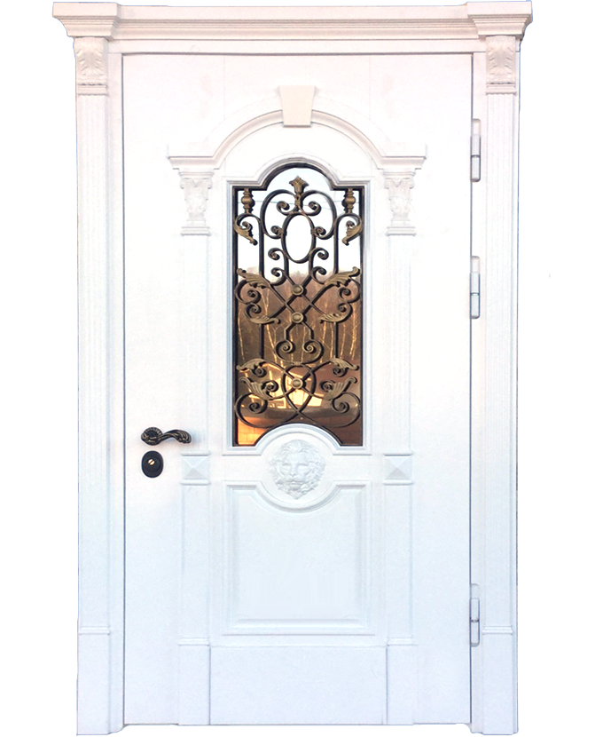 Стальная дверь трехконтурная МДФ с ковкой/стеклом 3102