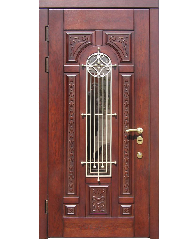 Входная дверь трехконтурная МДФ с ковкой/стеклом 3101