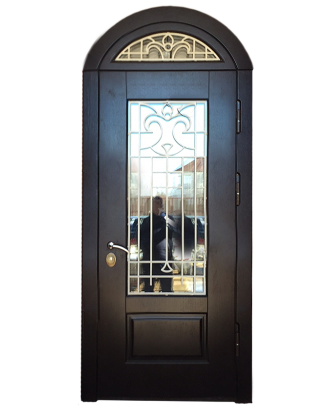 Дверь железная входная подъездная Порошок с ковкой/стеклом 1114