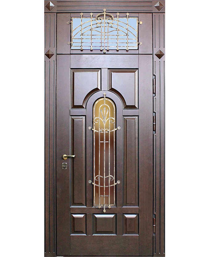 Дверь железная входная трехконтурная МДФ с ковкой/стеклом 3104
