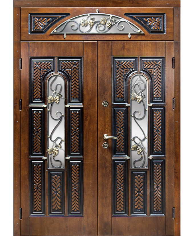 Железная входная уличная дверь МДФ с ковкой/стеклом 3087