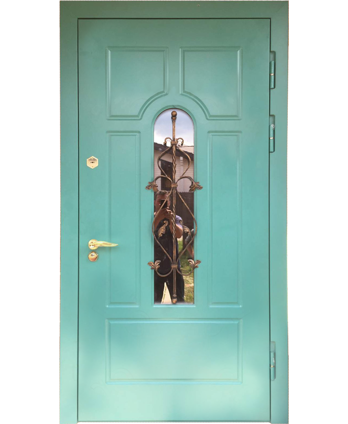 Металлическая входная уличная дверь МДФ с ковкой/стеклом 3089