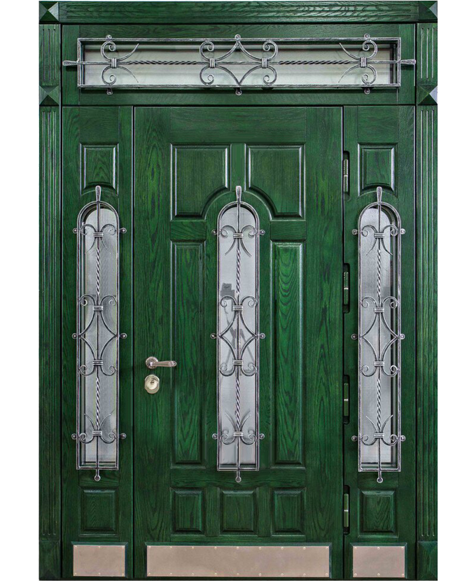 Дверь железная уличная МДФ с ковкой/стеклом 3090