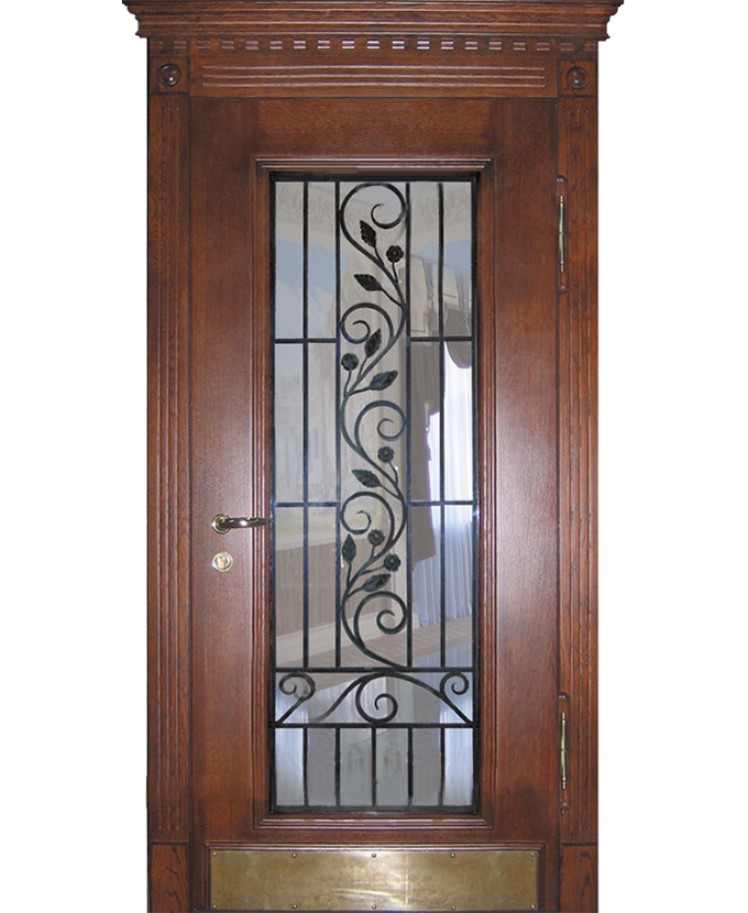Дверь стальная трехконтурная МДФ с ковкой/стеклом 3099