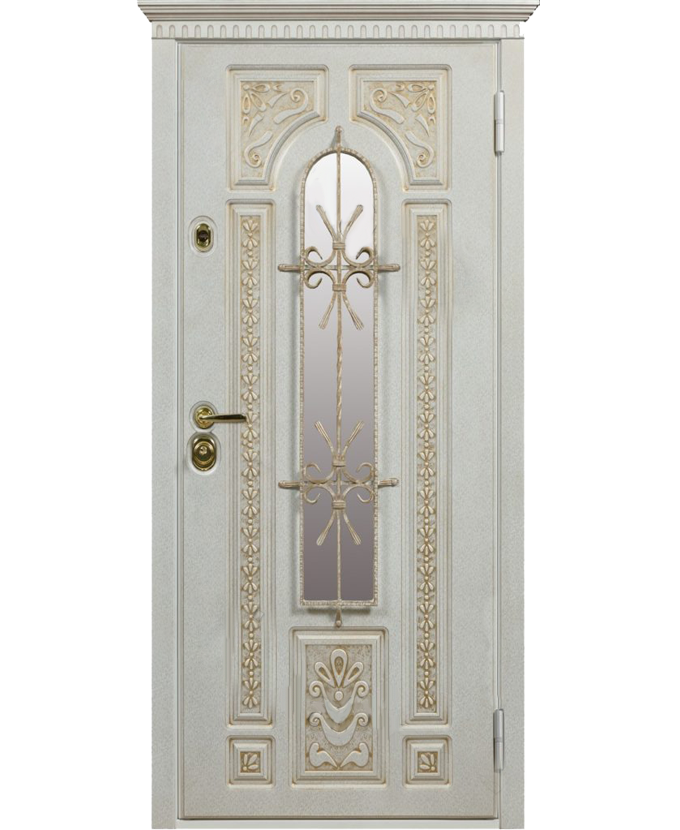 Стальная входная дверь в дом МДФ с ковкой/стеклом 3165
