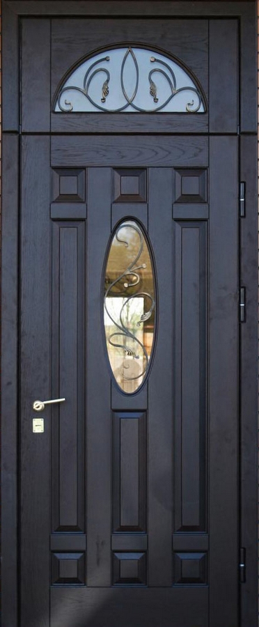 Стальная дверь МДФ/МДФ со стеклом и ковкой 433