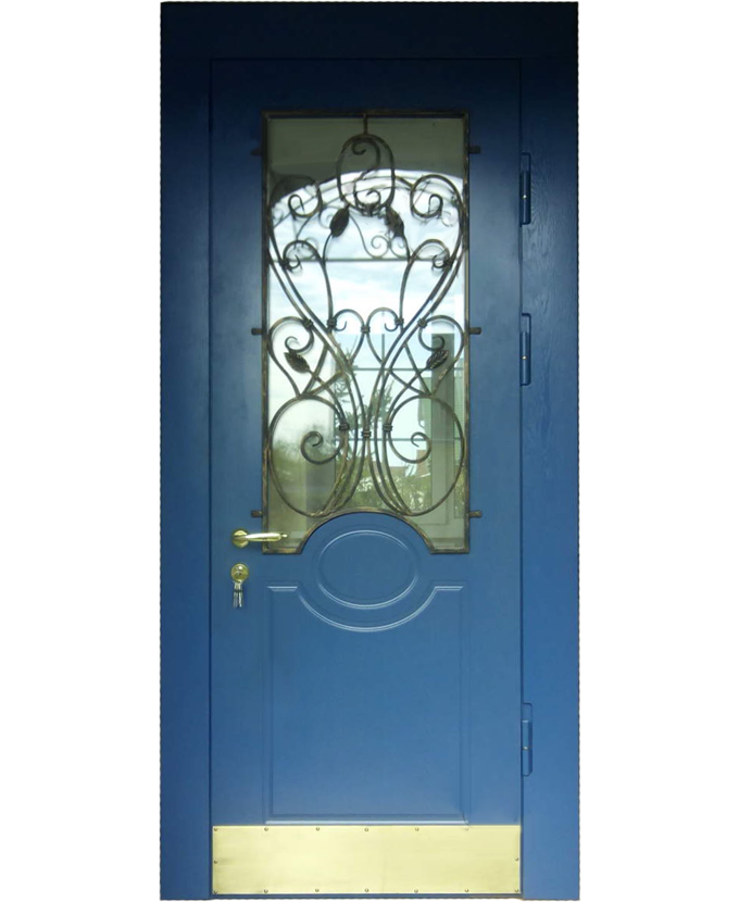 Стальная входная уличная дверь МДФ с ковкой/стеклом 3088