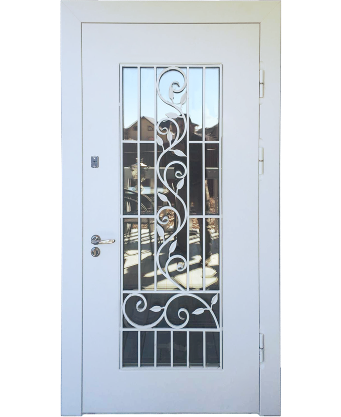 Железная входная дверь частного дома МДФ с ковкой/стеклом 3164