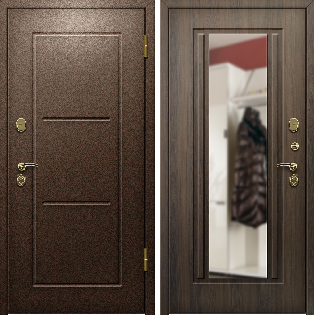 Дверь железная с порошковым напылением/МДФ с зеркалом 1259
